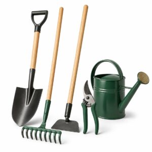 Essential 5-Piece Heavy-Duty Gardening Tool Set (Shovel, Rake, Hoe, Pruning Shears & Watering Can)