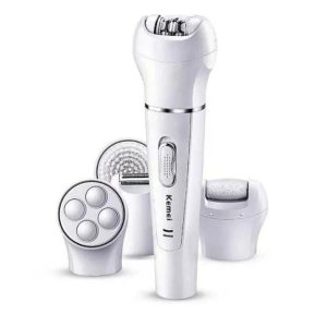 Kemei 5 in 1 Beauty Tools Kit with epilator, shaver, facial cleanser, massager, and callus remover attachments