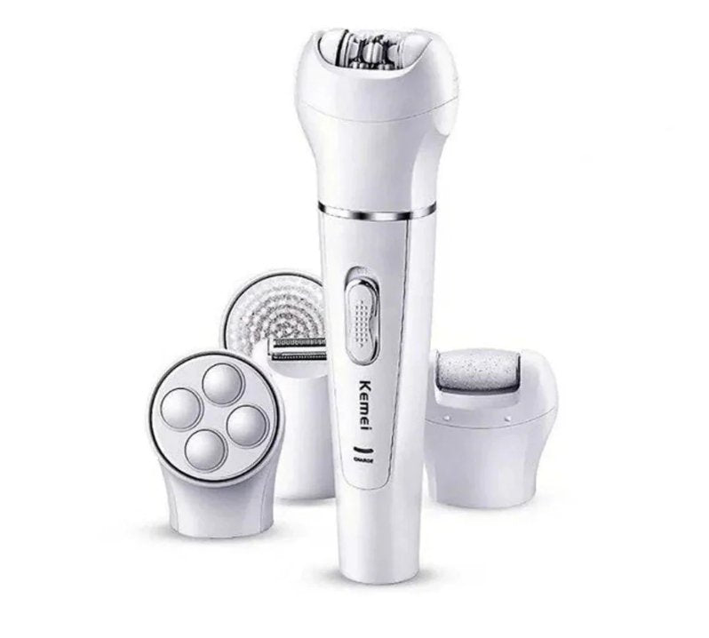 Kemei 5 in 1 Beauty Tools Kit with epilator, shaver, facial cleanser, massager, and callus remover attachments