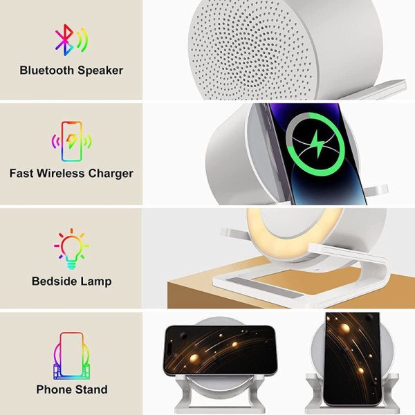 Product-04-Multifunctional Four-in-one Small Night Lamp RGB Bluetooth Speaker Mobile Phone Holder 15W Wireless Chargi